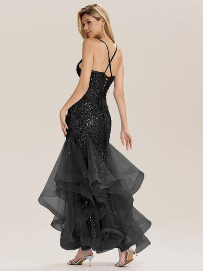 ever VESPERA|Tie Back Sequin Mermaid Evening Dress