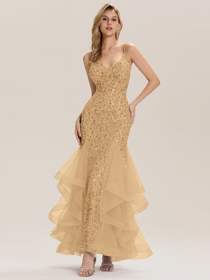 ever VESPERA|Tie Back Sequin Mermaid Evening Dress