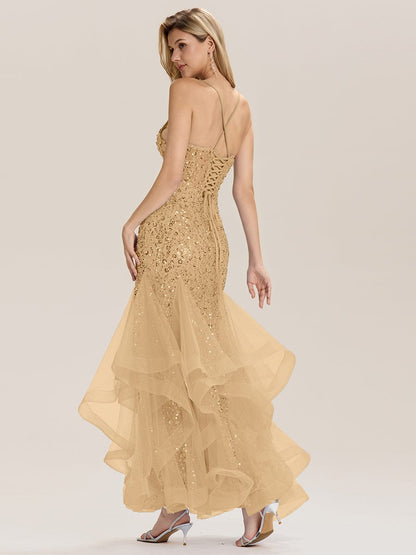 ever VESPERA|Tie Back Sequin Mermaid Evening Dress