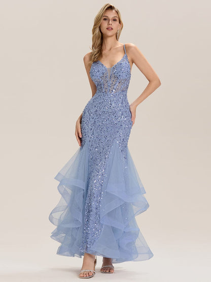 ever VESPERA|Tie Back Sequin Mermaid Evening Dress