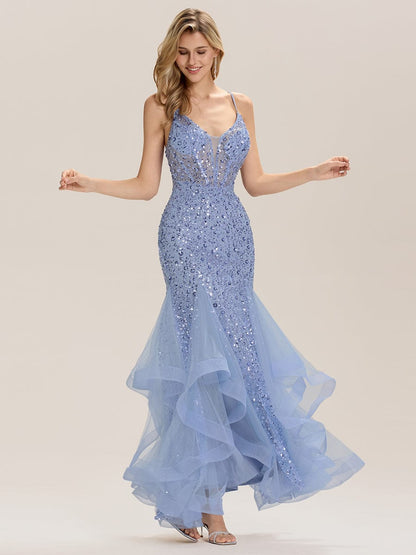 ever VESPERA|Tie Back Sequin Mermaid Evening Dress