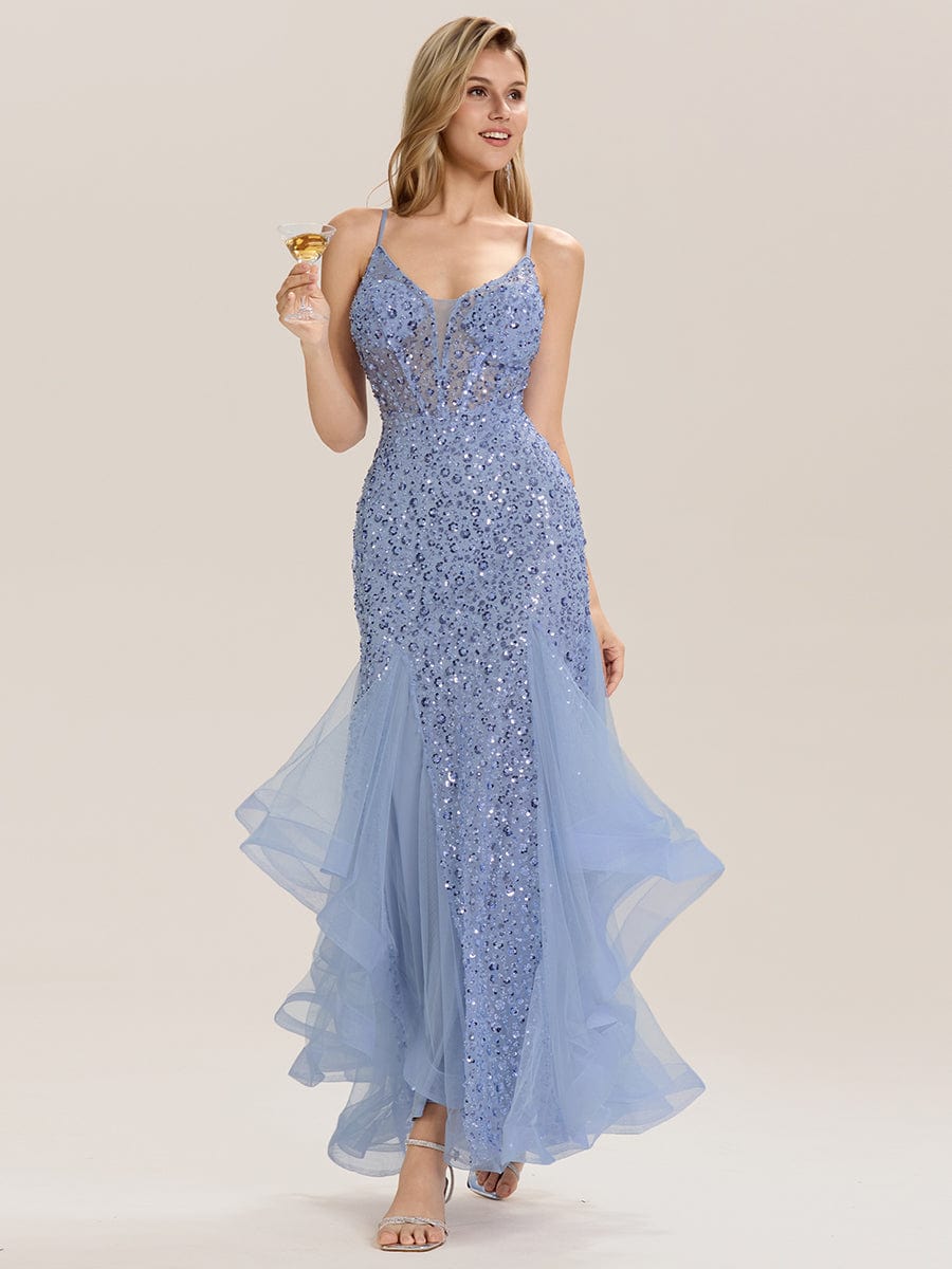 ever VESPERA|Tie Back Sequin Mermaid Evening Dress