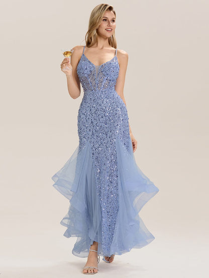 ever VESPERA|Tie Back Sequin Mermaid Evening Dress