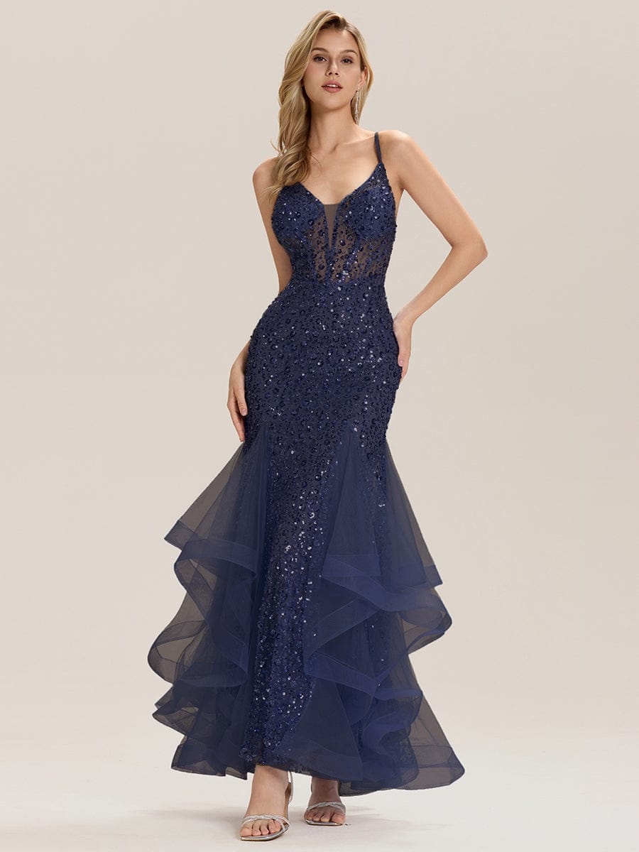 ever VESPERA|Tie Back Sequin Mermaid Evening Dress
