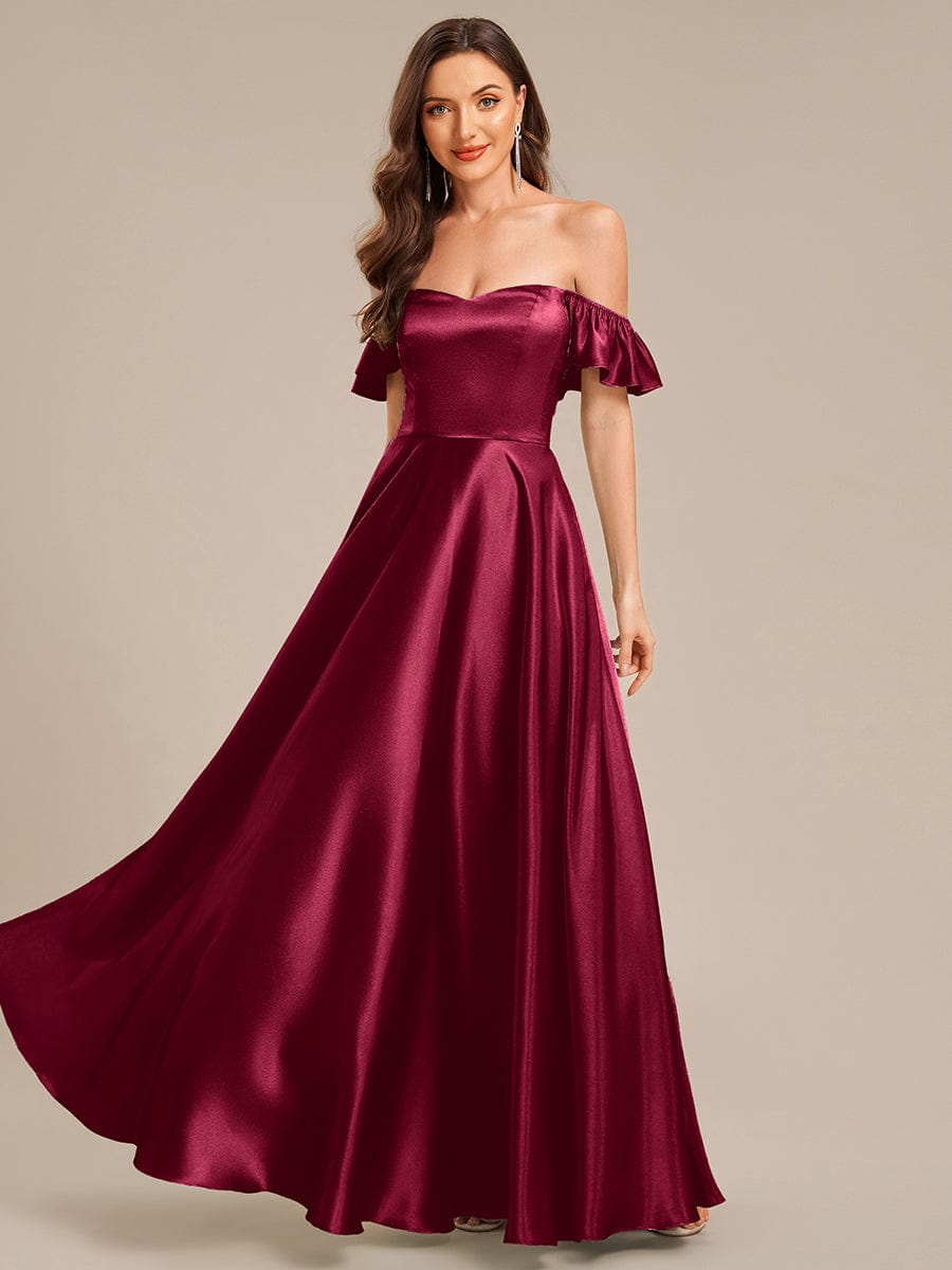 ever ALVARA|Back Tie Satin Ruffle Sleeve Formal Dress
