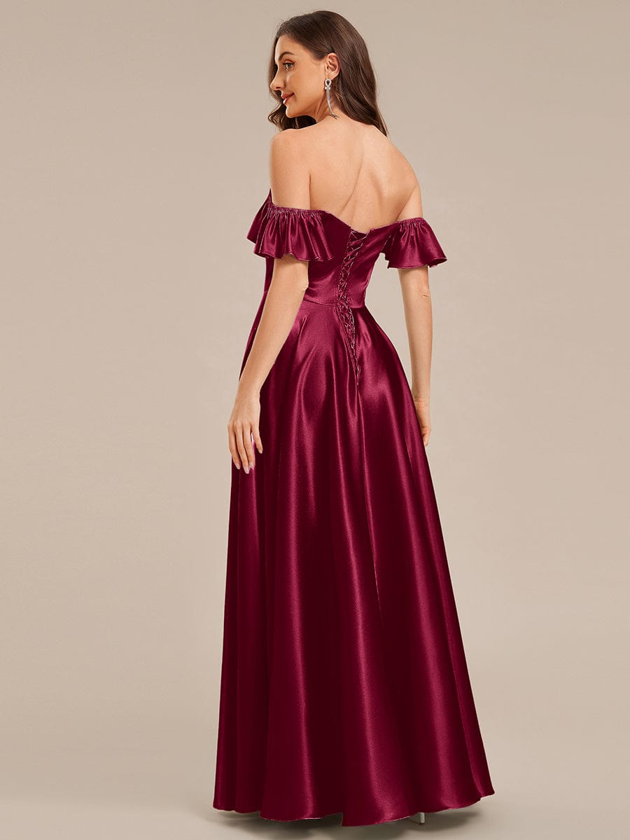 ever ALVARA|Back Tie Satin Ruffle Sleeve Formal Dress