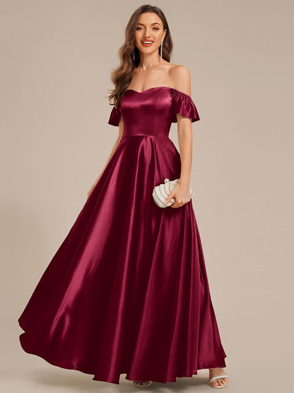 ever ALVARA|Back Tie Satin Ruffle Sleeve Formal Dress