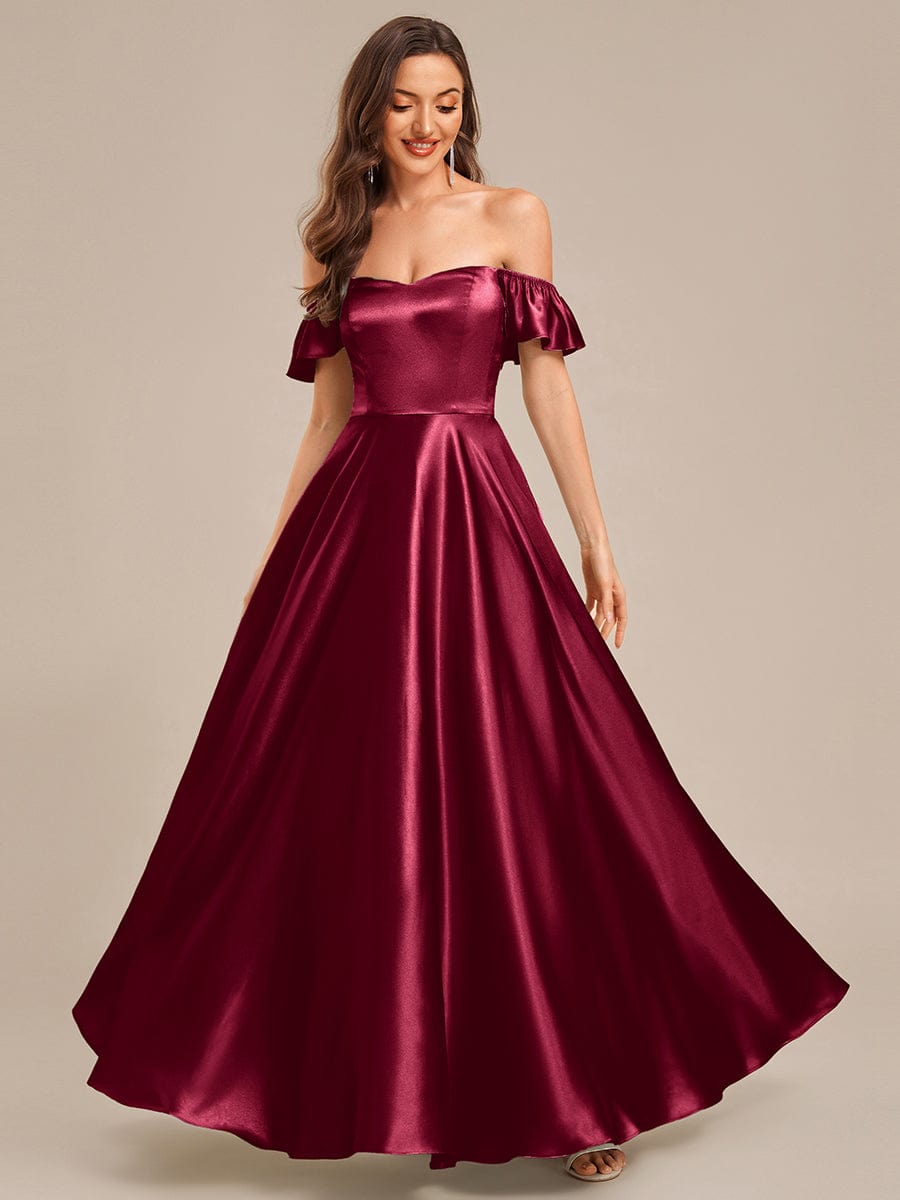 ever ALVARA|Back Tie Satin Ruffle Sleeve Formal Dress