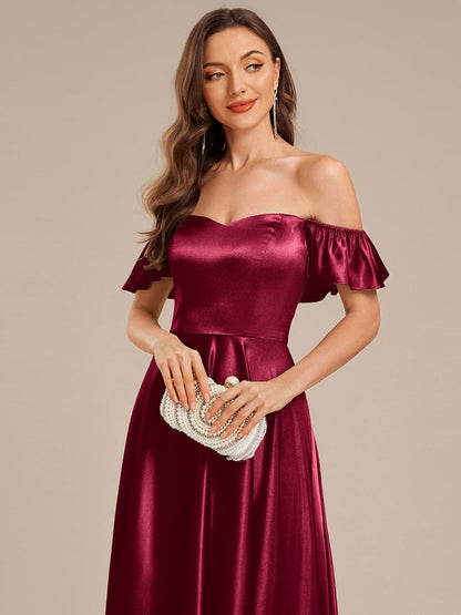 ever ALVARA|Back Tie Satin Ruffle Sleeve Formal Dress