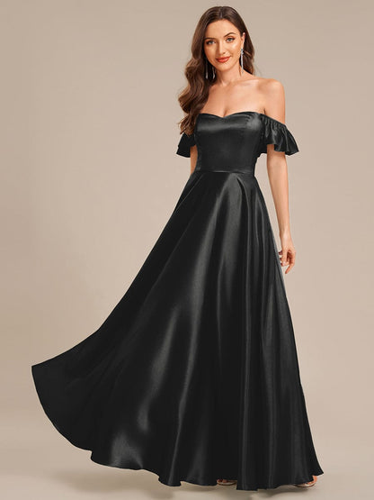 ever ALVARA|Back Tie Satin Ruffle Sleeve Formal Dress