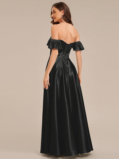 ever ALVARA|Back Tie Satin Ruffle Sleeve Formal Dress