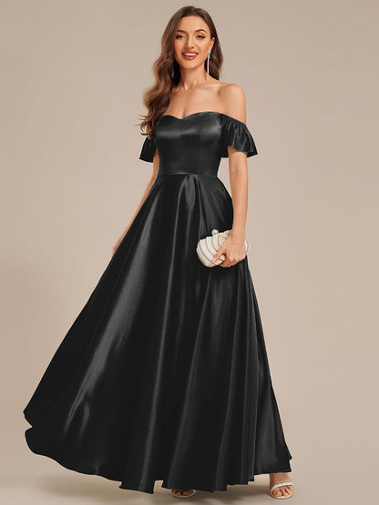 ever ALVARA|Back Tie Satin Ruffle Sleeve Formal Dress