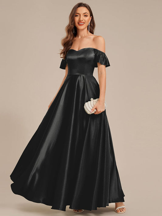 ever ALVARA|Back Tie Satin Ruffle Sleeve Formal Dress