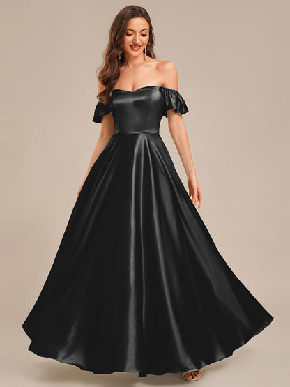ever ALVARA|Back Tie Satin Ruffle Sleeve Formal Dress