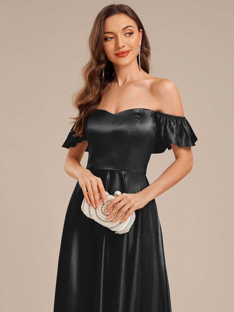 ever ALVARA|Back Tie Satin Ruffle Sleeve Formal Dress