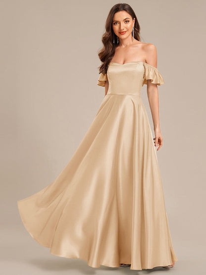 ever ALVARA|Back Tie Satin Ruffle Sleeve Formal Dress