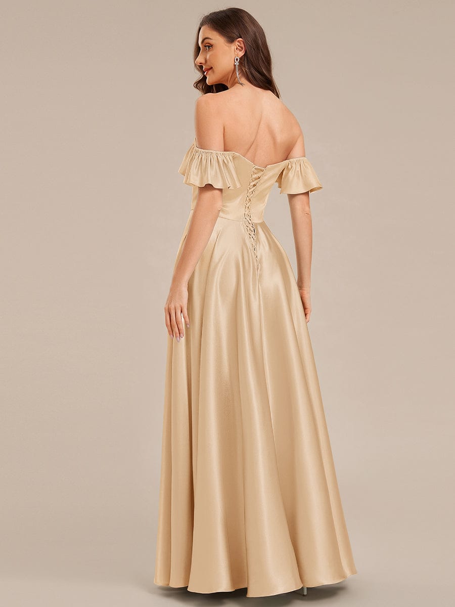 ever ALVARA|Back Tie Satin Ruffle Sleeve Formal Dress