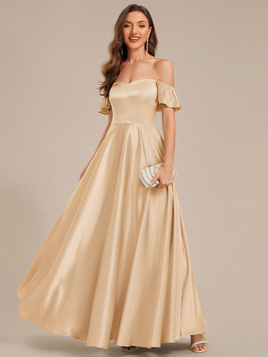 ever ALVARA|Back Tie Satin Ruffle Sleeve Formal Dress