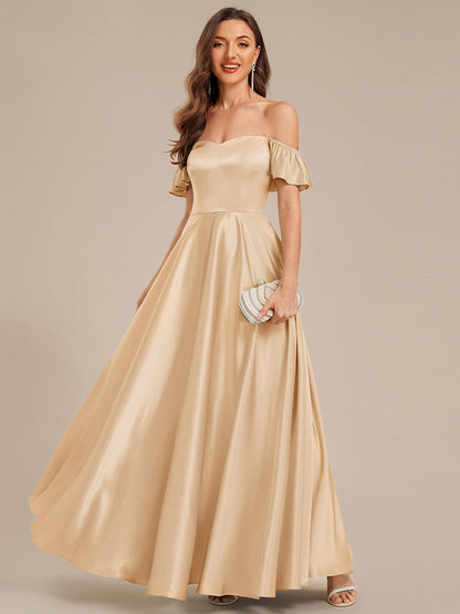ever ALVARA|Back Tie Satin Ruffle Sleeve Formal Dress