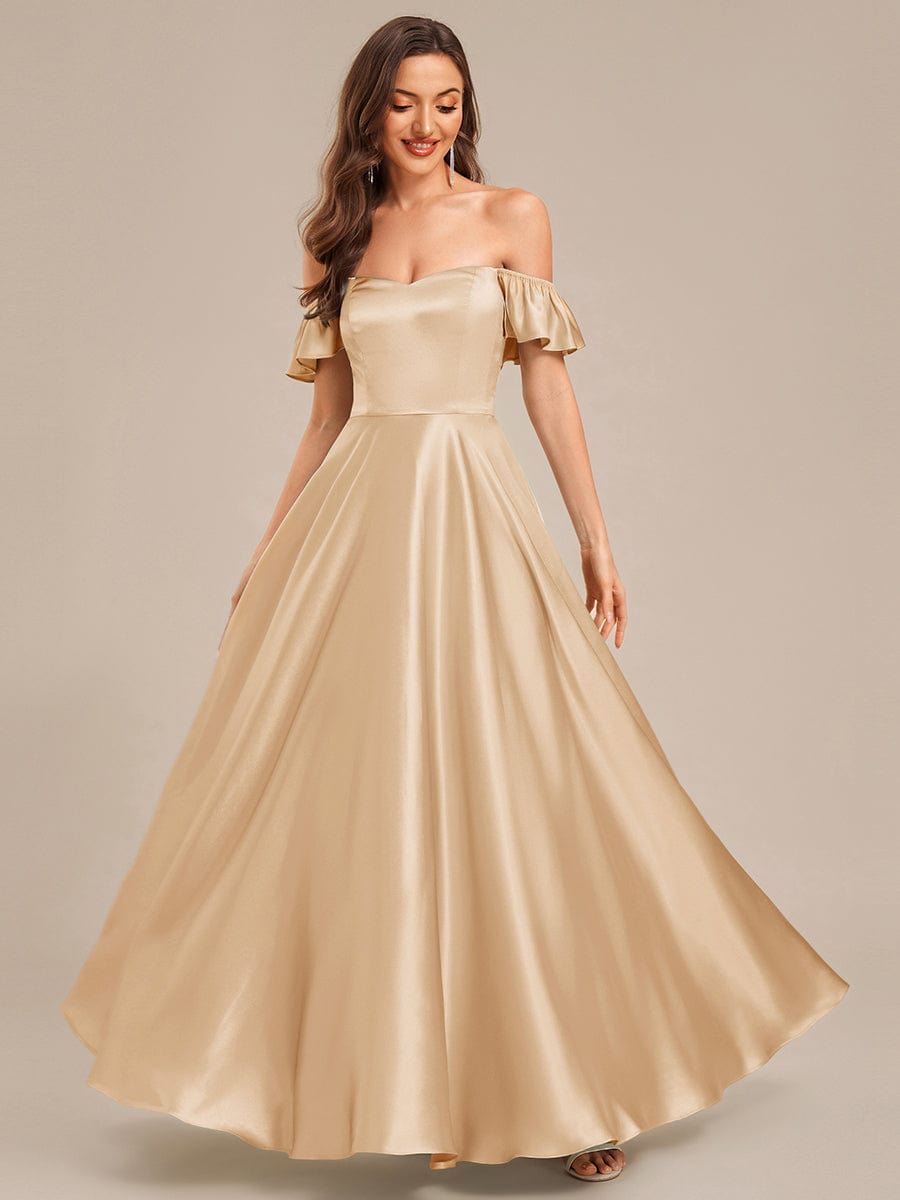 ever ALVARA|Back Tie Satin Ruffle Sleeve Formal Dress