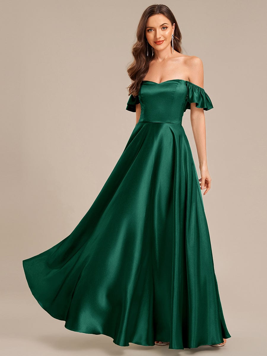 ever ALVARA|Back Tie Satin Ruffle Sleeve Formal Dress