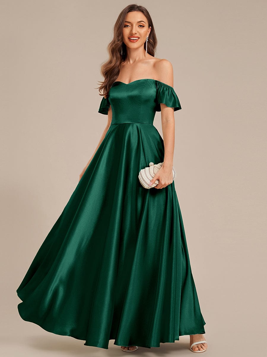 ever ALVARA|Back Tie Satin Ruffle Sleeve Formal Dress