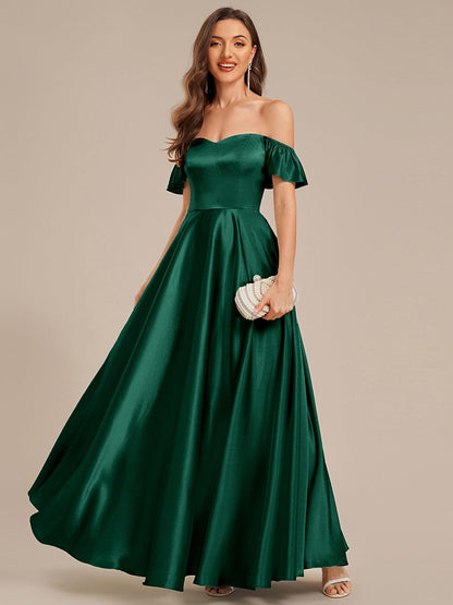 ever ALVARA|Back Tie Satin Ruffle Sleeve Formal Dress