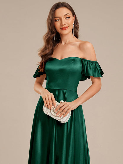 ever ALVARA|Back Tie Satin Ruffle Sleeve Formal Dress