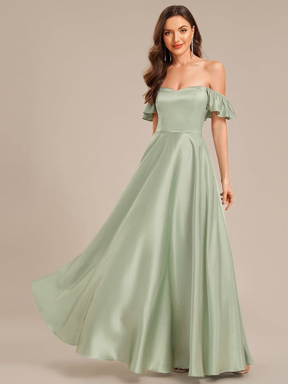 ever ALVARA|Back Tie Satin Ruffle Sleeve Formal Dress