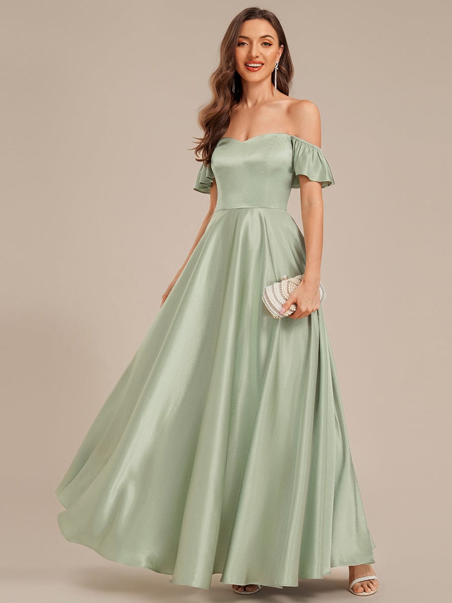 ever ALVARA|Back Tie Satin Ruffle Sleeve Formal Dress