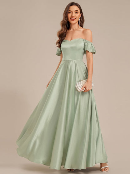 ever ALVARA|Back Tie Satin Ruffle Sleeve Formal Dress