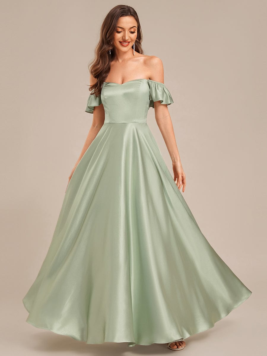 ever ALVARA|Back Tie Satin Ruffle Sleeve Formal Dress