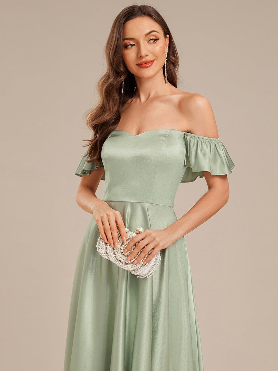 ever ALVARA|Back Tie Satin Ruffle Sleeve Formal Dress