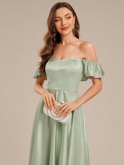 ever ALVARA|Back Tie Satin Ruffle Sleeve Formal Dress