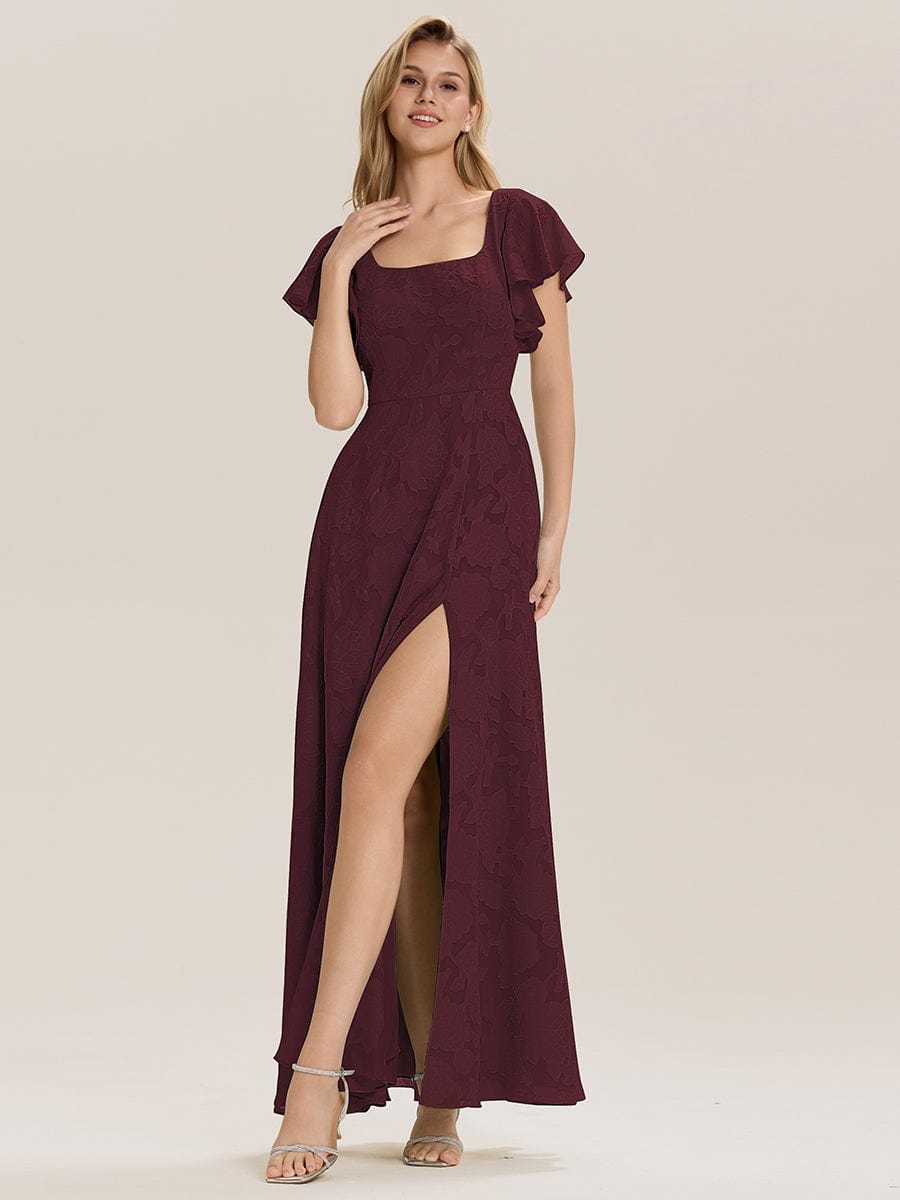 ever ZERENA|Ruffle Sleeve A-Line Formal Evening Dress with Slit