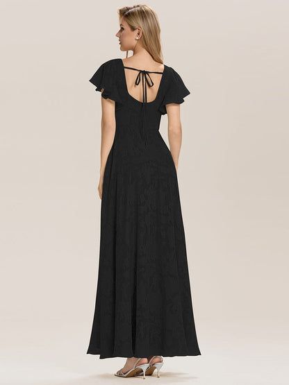 ever ZERENA|Ruffle Sleeve A-Line Formal Evening Dress with Slit