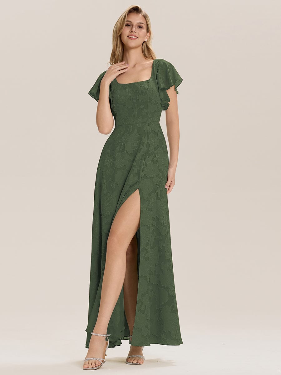 ever ZERENA|Ruffle Sleeve A-Line Formal Evening Dress with Slit