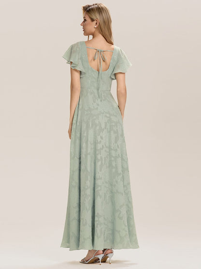 ever ZERENA|Ruffle Sleeve A-Line Formal Evening Dress with Slit