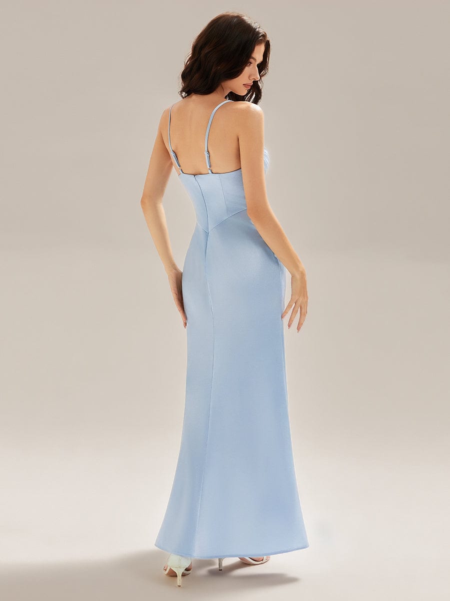 ever HARVEY|Flowing Ribbons Satin High Slit Dress