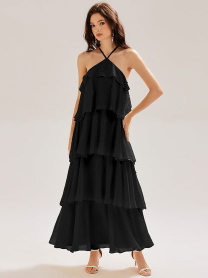 ever TALIA|Backless Chiffon Tiered Maxi Dress