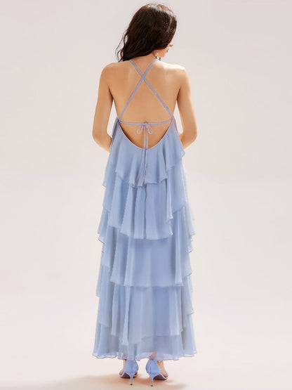 ever TALIA|Backless Chiffon Tiered Maxi Dress