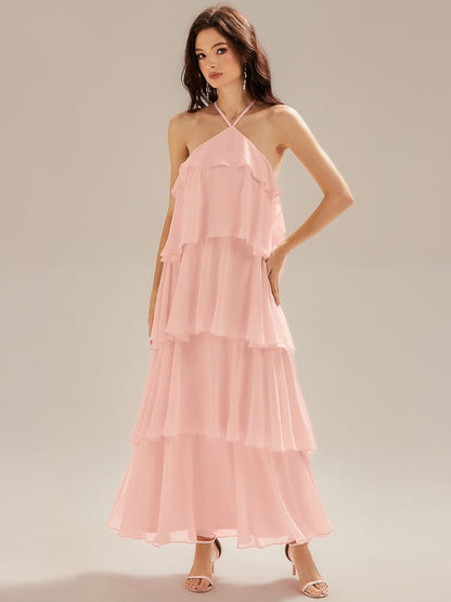 ever TALIA|Backless Chiffon Tiered Maxi Dress