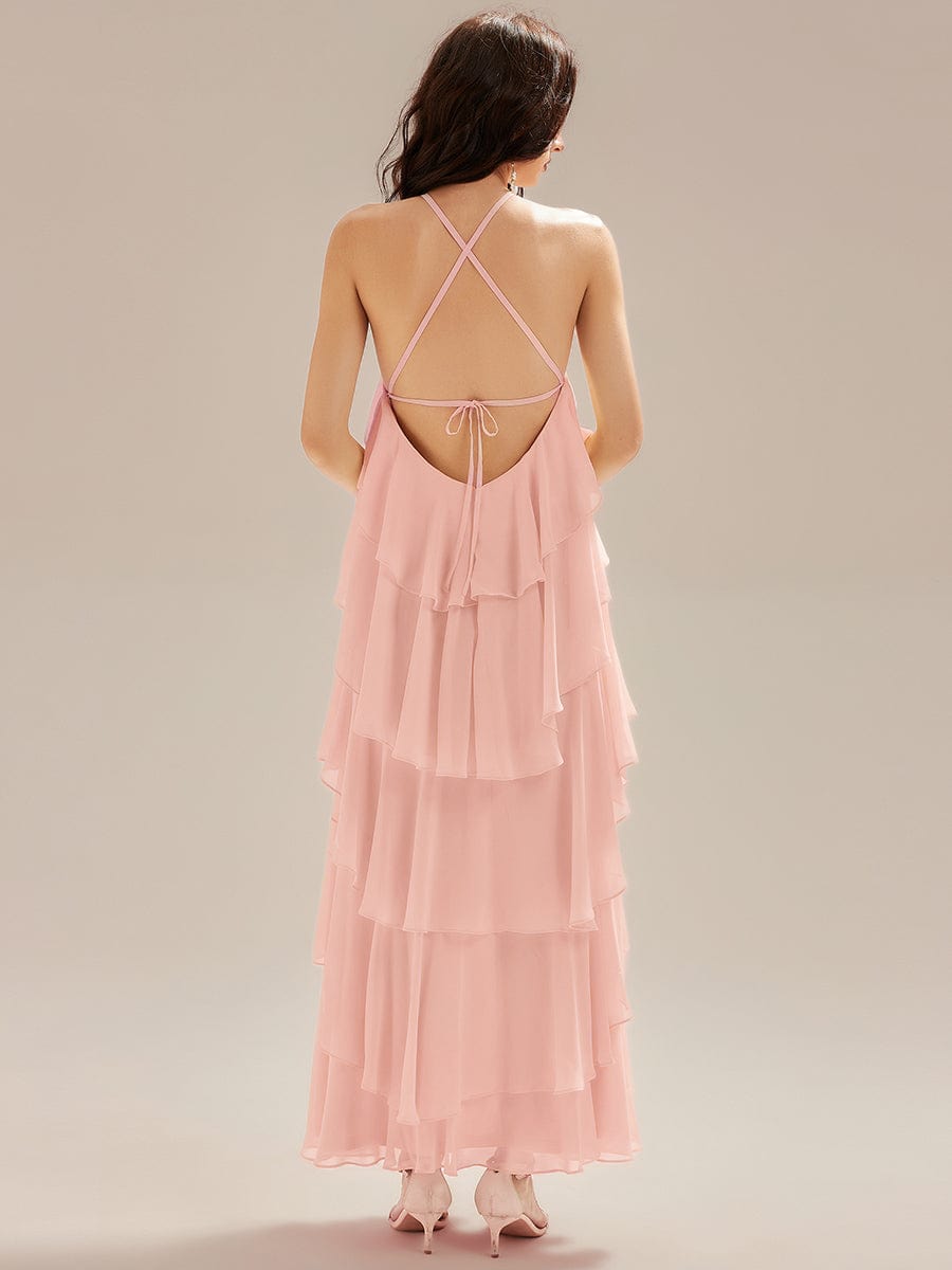 ever TALIA|Backless Chiffon Tiered Maxi Dress