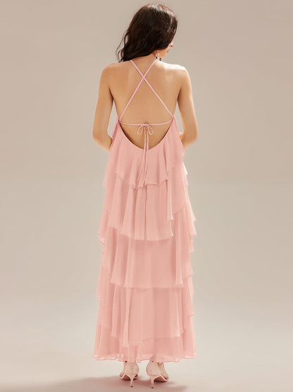 ever TALIA|Backless Chiffon Tiered Maxi Dress