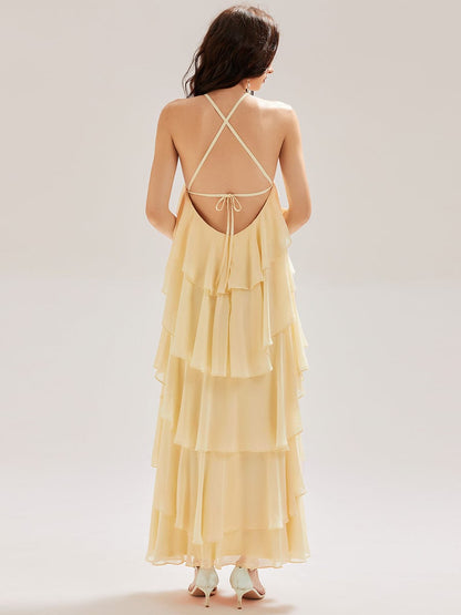 ever TALIA|Backless Chiffon Tiered Maxi Dress