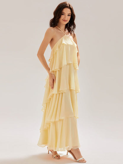 ever TALIA|Backless Chiffon Tiered Maxi Dress