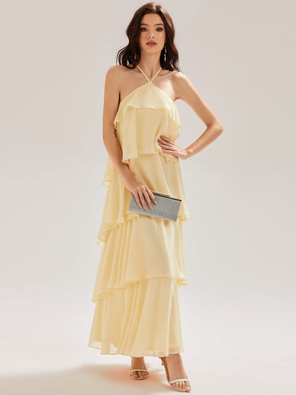 ever TALIA|Backless Chiffon Tiered Maxi Dress