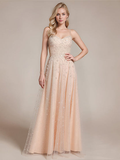 ever AURIELLE|Lace-Up Sequin Sleeveless Formal Dress