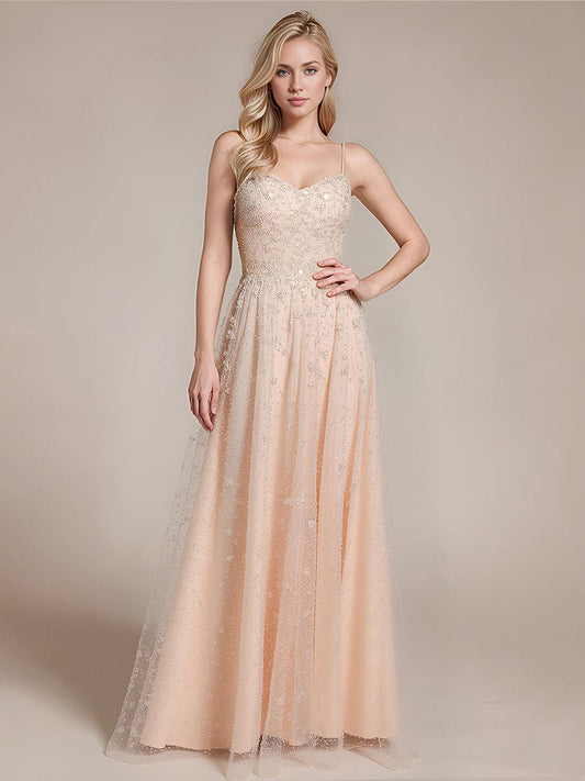 ever AURIELLE|Lace-Up Sequin Sleeveless Formal Dress