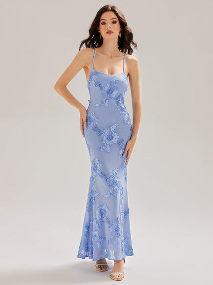 ever SONNY|Lace-Up Mesh Mermaid Floral Dress